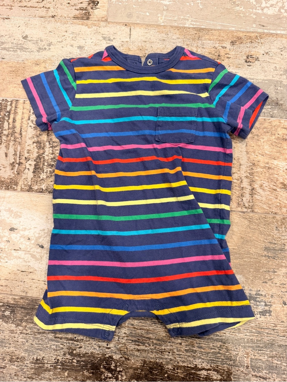 Primary Navy Rainbow Stripe Short-Sleeve One-Piece